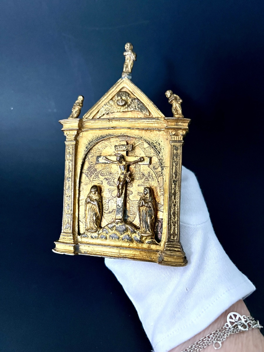 Rare Gilt Bronze Kiss Of Peace – Calvary – Aragon, Circa 1570-1590-photo-8