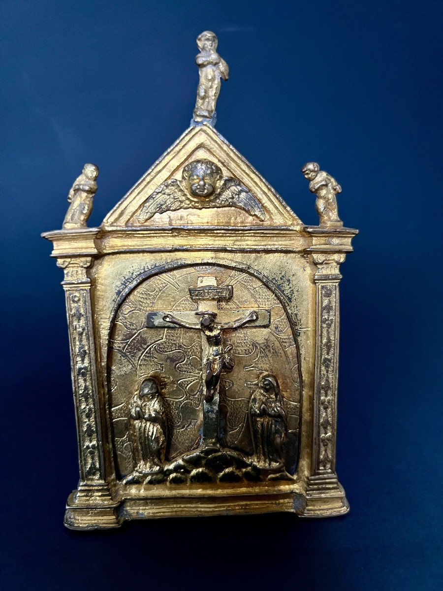 Rare Gilt Bronze Kiss Of Peace – Calvary – Aragon, Circa 1570-1590