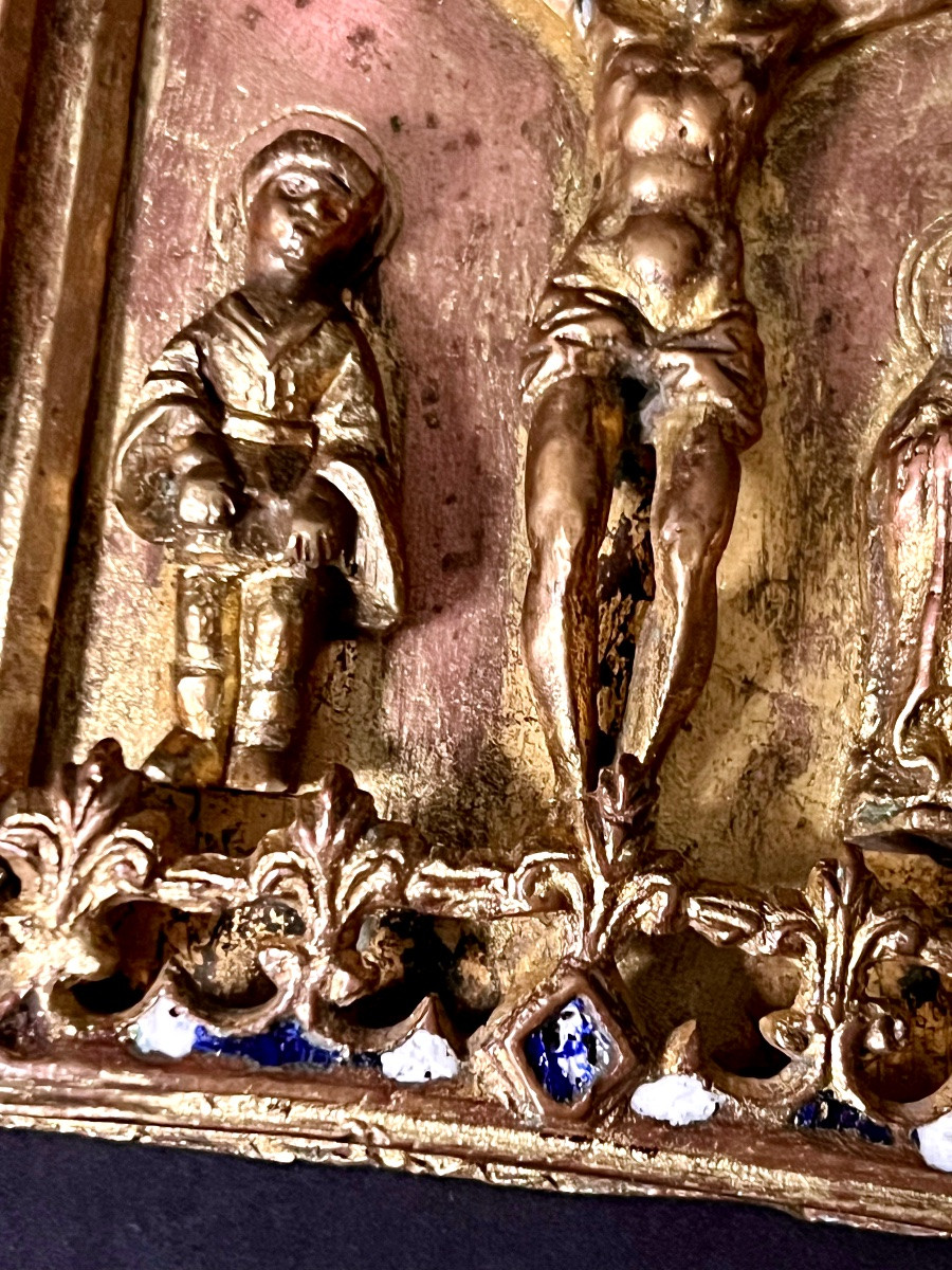 Kiss Of Peace In Gilded And Enameled Copper – Gothic Calvary – Circa 1500-1525-photo-3