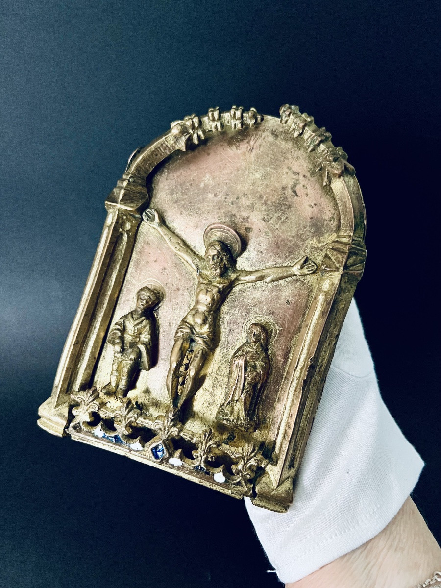 Kiss Of Peace In Gilded And Enameled Copper – Gothic Calvary – Circa 1500-1525-photo-6