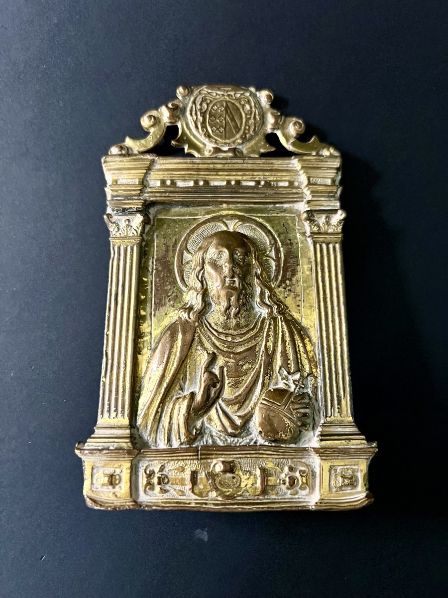 Baiser de paix en bronze doré – Castille, vers 1567-1580 – Salvator Mundi-photo-1