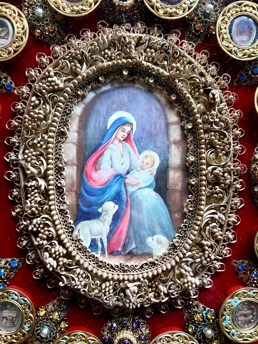 Large Reliquary Frame – Virgin And Child – 19th Century – Exceptional Collection Of Relics-photo-3