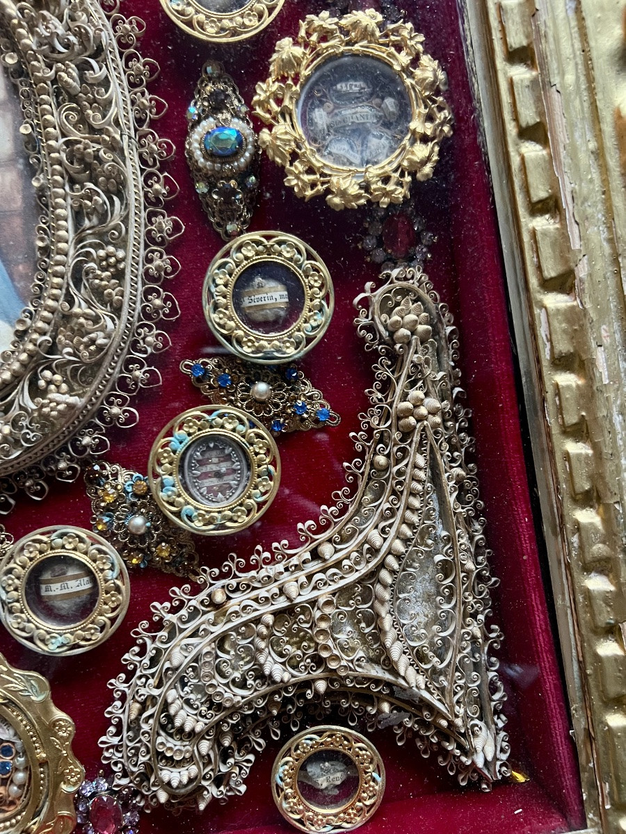 Large Reliquary Frame – Virgin And Child – 19th Century – Exceptional Collection Of Relics-photo-3