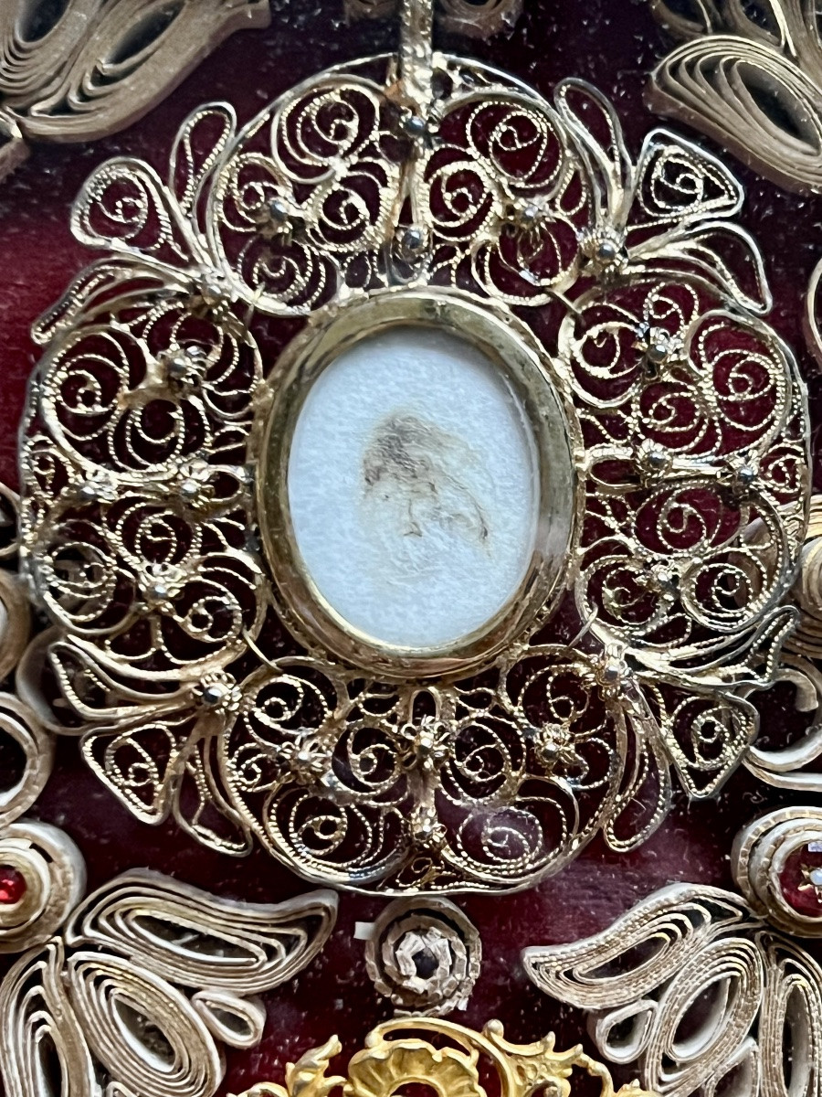 Important Reliquary Frame With Paper Filigree – 35 Relics – 19th-century Convent Work-photo-7