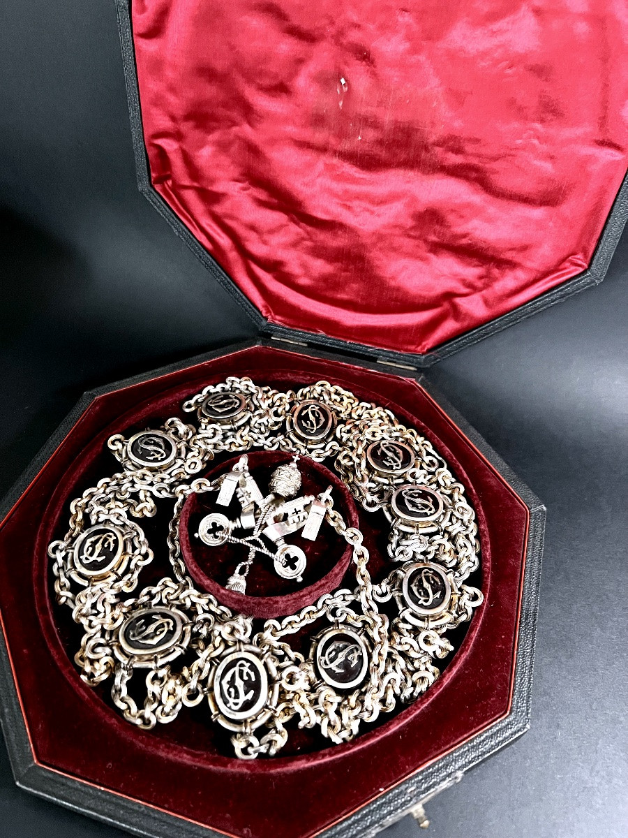 VATICAN – Collier de Camérier Secret de Sa Sainteté le pape Pie X (1903-1914) Argent et vermeil-photo-2