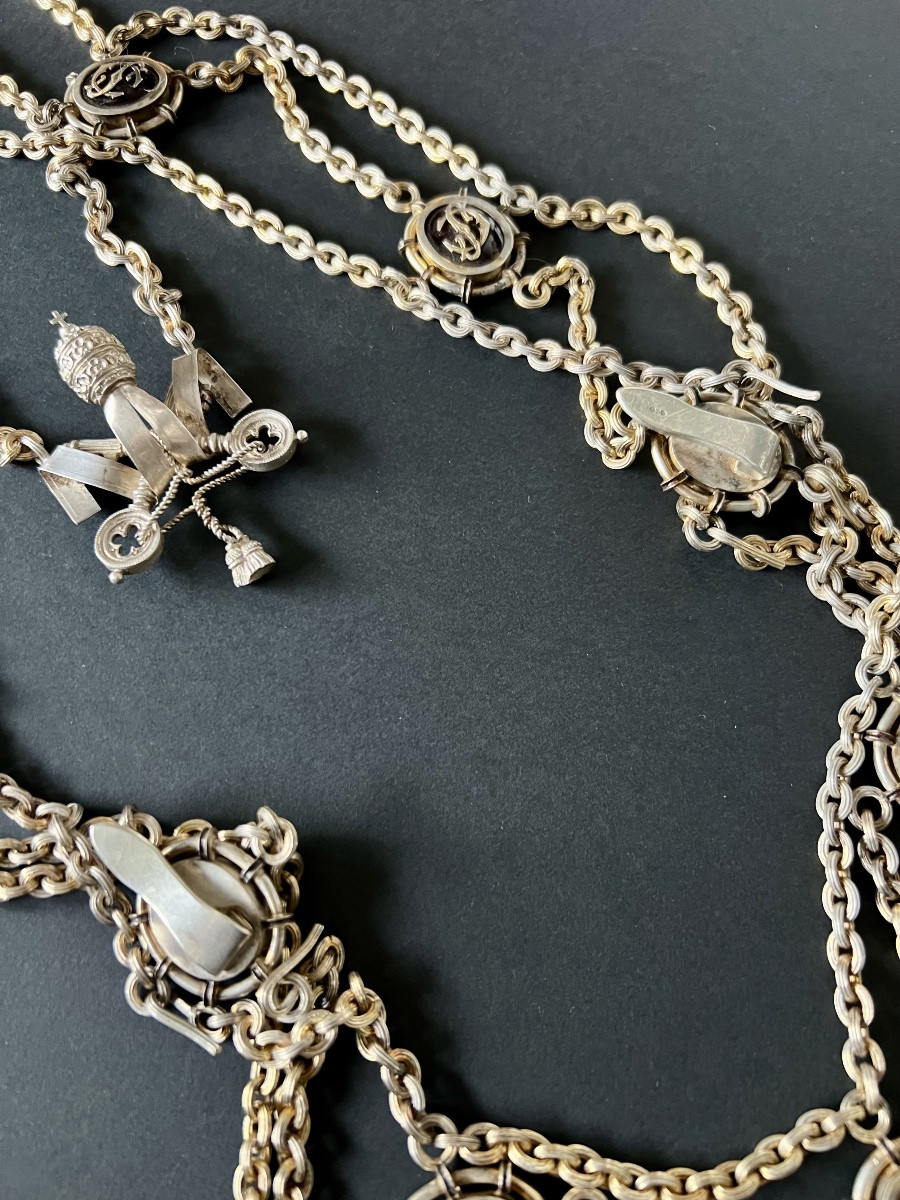 VATICAN – Collier de Camérier Secret de Sa Sainteté le pape Pie X (1903-1914) Argent et vermeil-photo-1