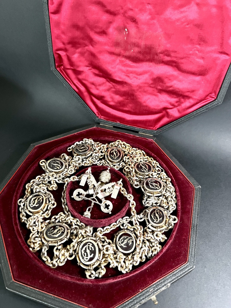 VATICAN – Collier de Camérier Secret de Sa Sainteté le pape Pie X (1903-1914) Argent et vermeil-photo-2