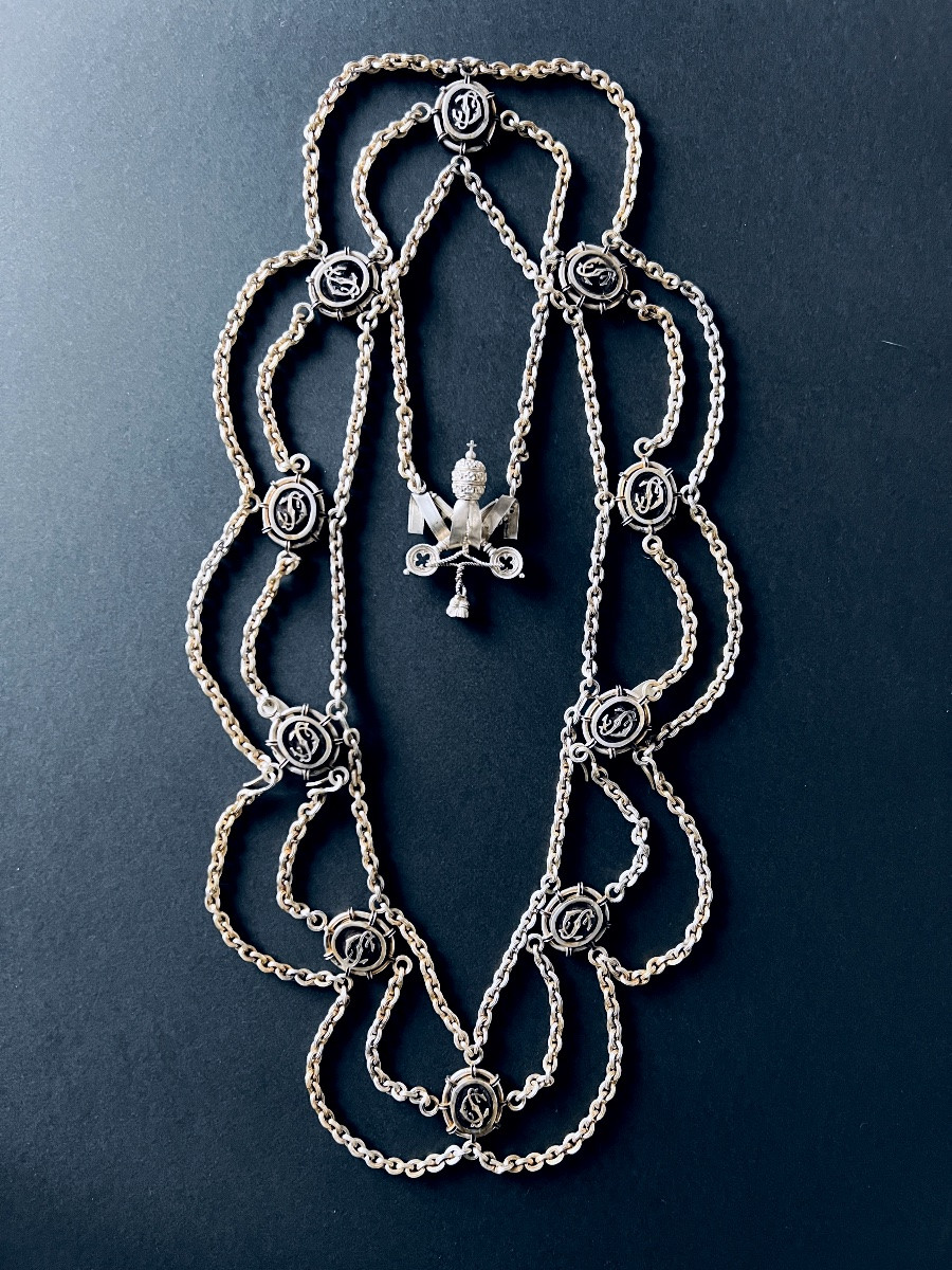 VATICAN – Collier de Camérier Secret de Sa Sainteté le pape Pie X (1903-1914) Argent et vermeil-photo-3