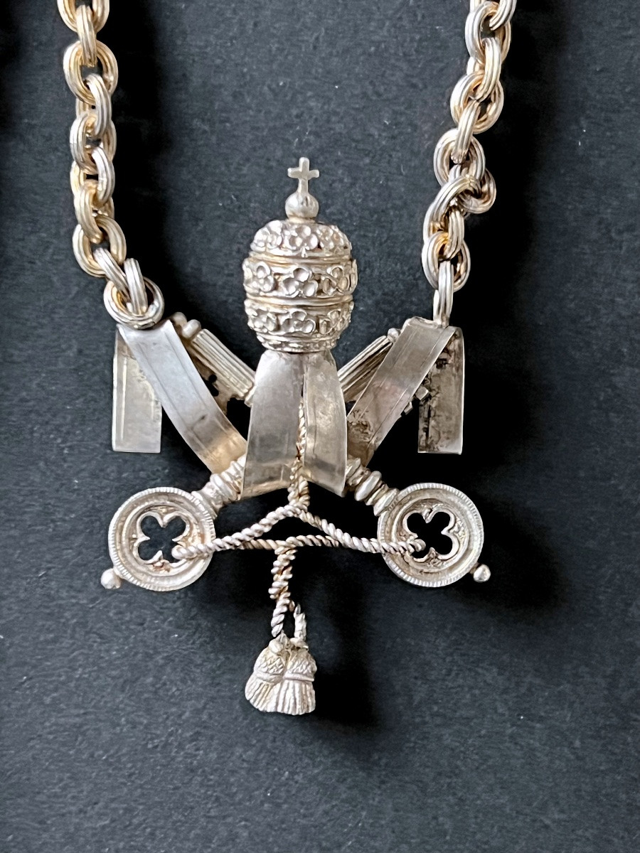 VATICAN – Collier de Camérier Secret de Sa Sainteté le pape Pie X (1903-1914) Argent et vermeil-photo-4