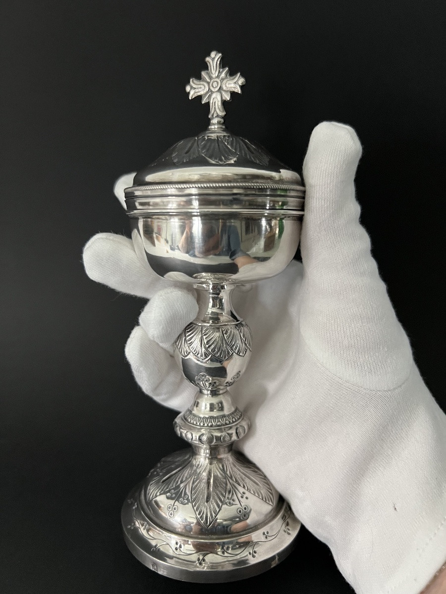 Solid Silver Traveling Ciborium – Maison Favier – 19th Century-photo-4