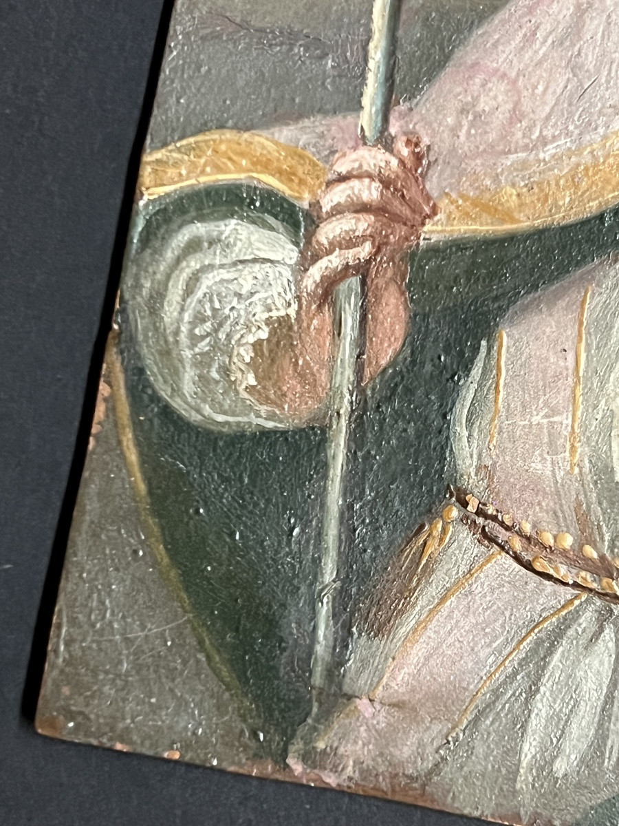 Peinture sur cuivre – Saint évêque avec angelot - XIXème-photo-2