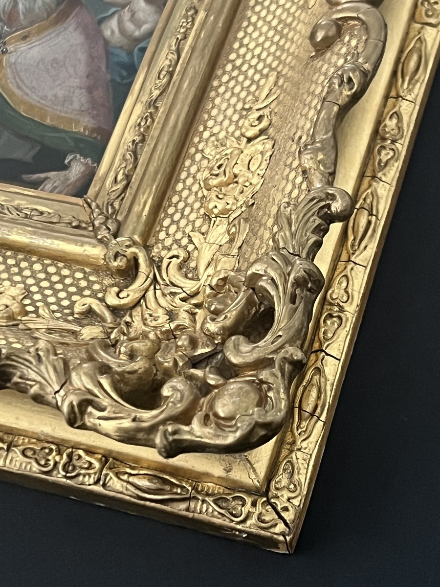 Peinture sur cuivre – Saint évêque avec angelot - XIXème-photo-6