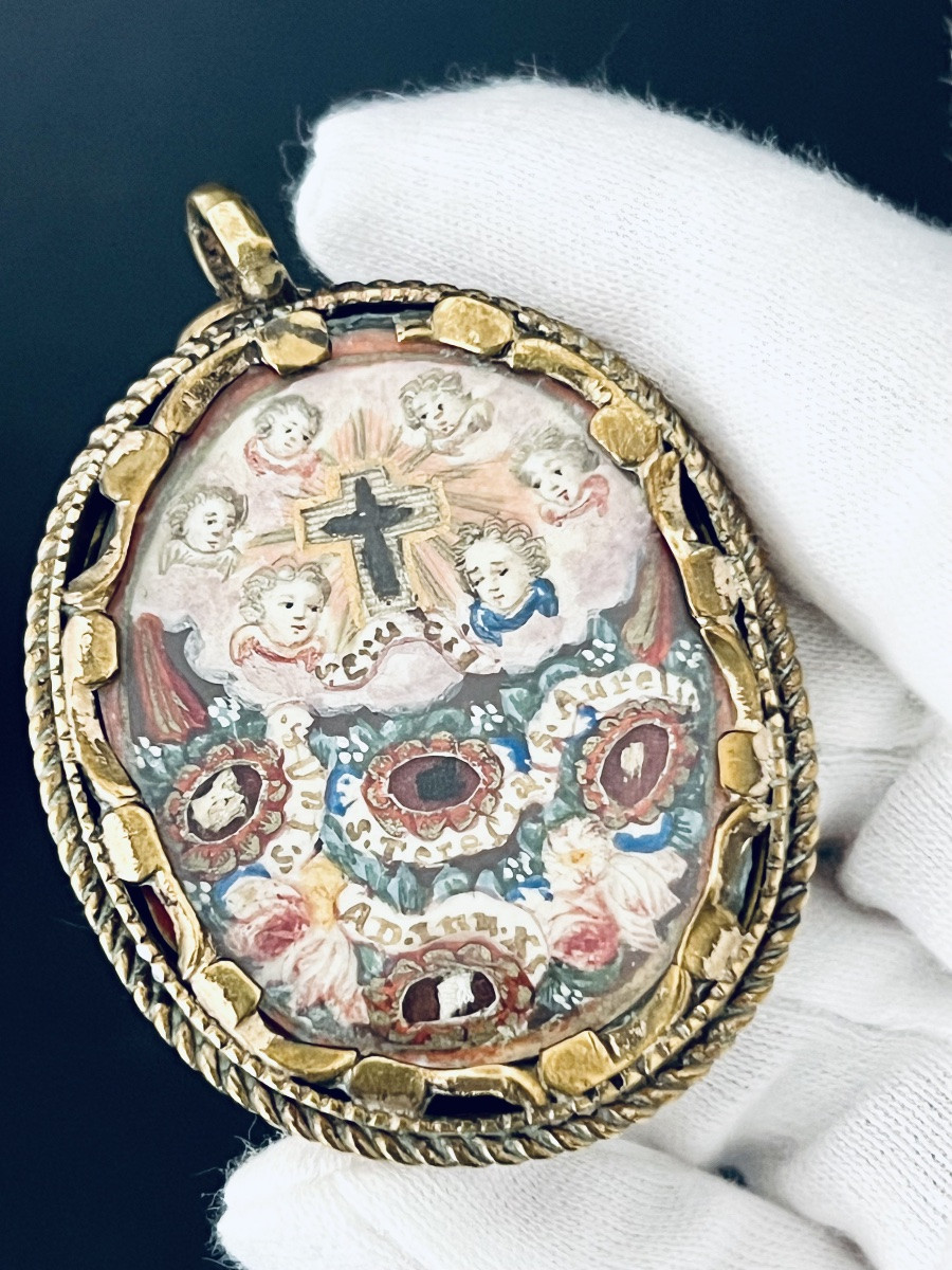 Reliquary Pendant – Holy Cross And Saints – Spain – 18th Century -photo-8