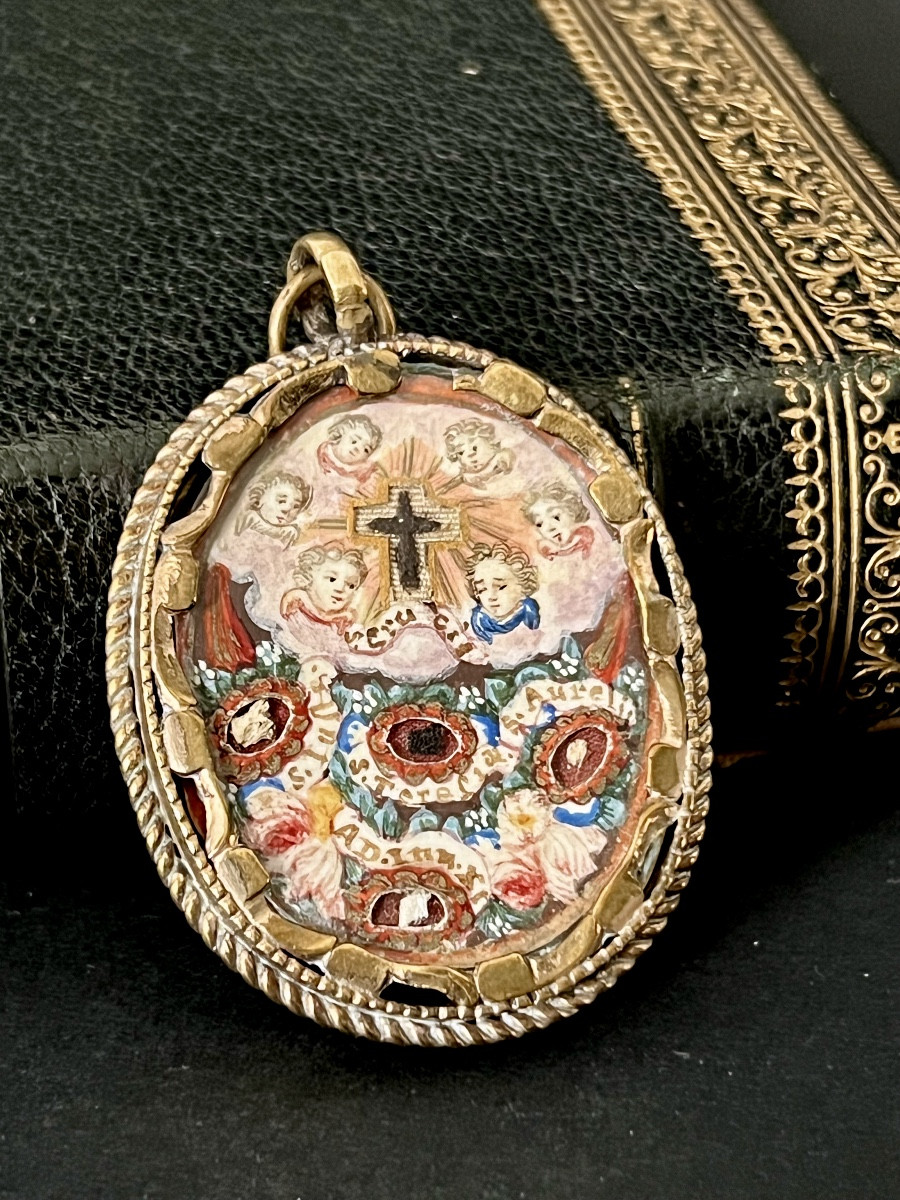 Reliquary Pendant – Holy Cross And Saints – Spain – 18th Century 