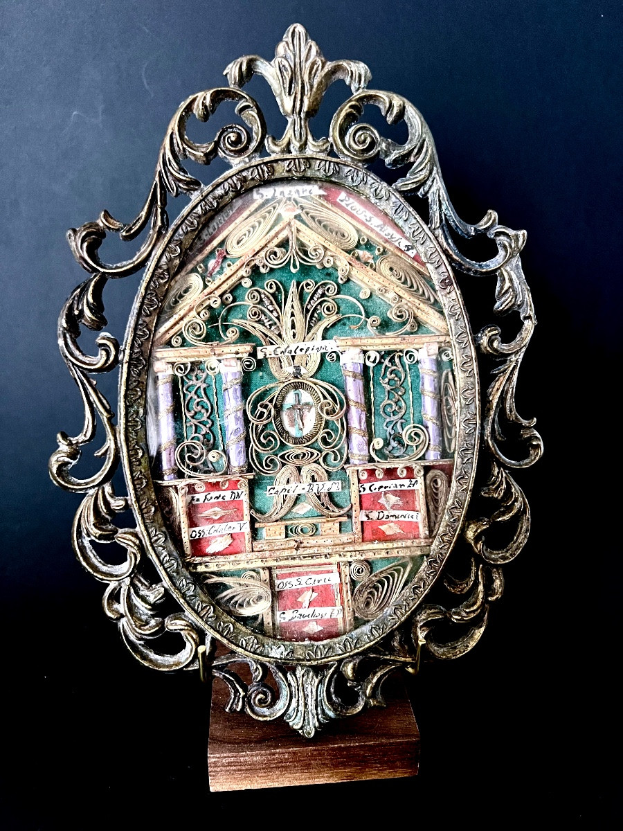 Large Oval Reliquary – Ex Ligno Crucis And Relics Of Saints (18th Century) - Italy