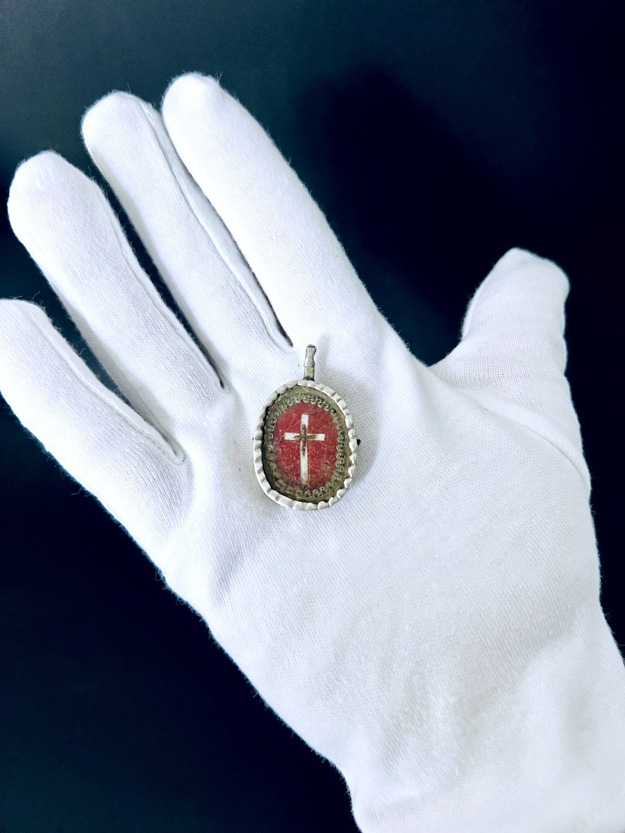 Pendentif reliquaire en argent  de la Vraie Croix  – XIXè - Italie-photo-3