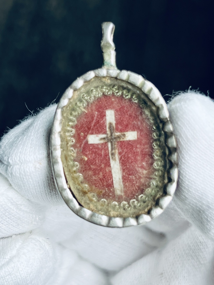 Pendentif reliquaire en argent  de la Vraie Croix  – XIXè - Italie-photo-2