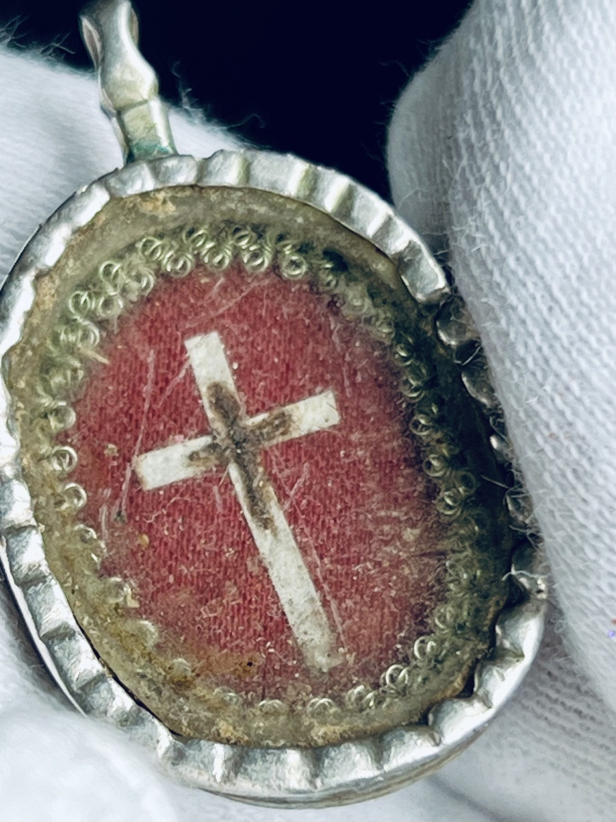 Pendentif reliquaire en argent  de la Vraie Croix  – XIXè - Italie-photo-6