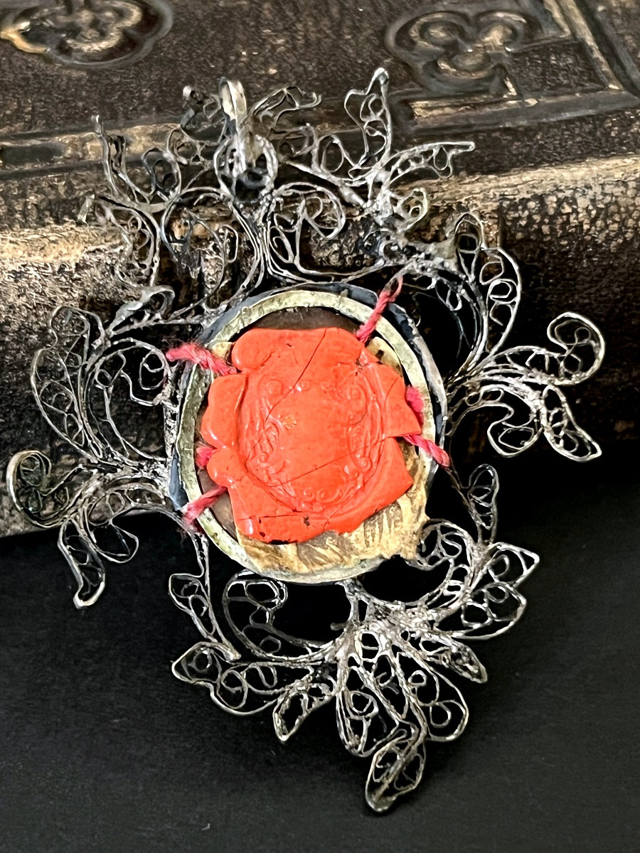 Reliquary In Filigree Silver -anna Beata Mater Virginis - 18th Century - Italy-photo-2