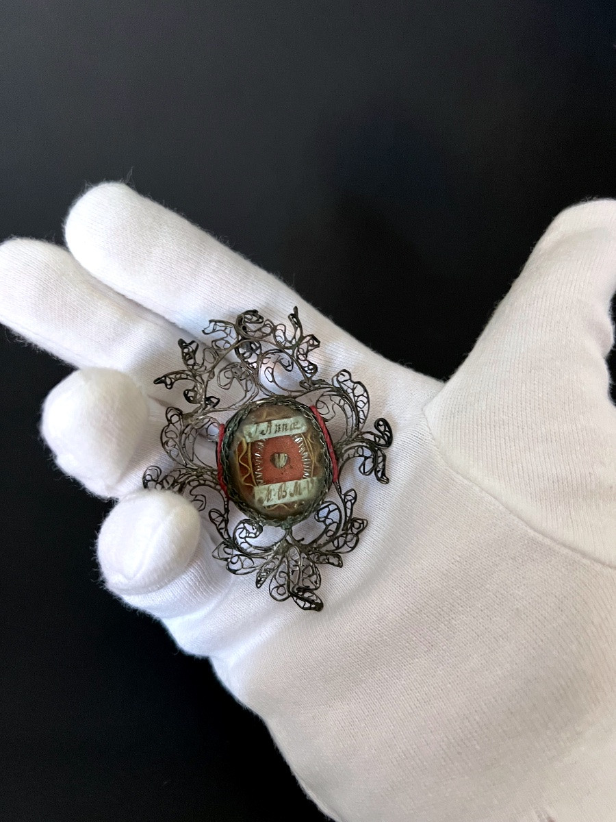 Reliquary In Filigree Silver -anna Beata Mater Virginis - 18th Century - Italy-photo-3