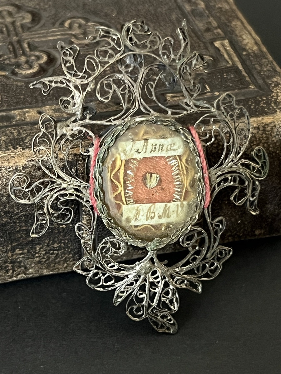 Reliquary In Filigree Silver -anna Beata Mater Virginis - 18th Century - Italy-photo-1