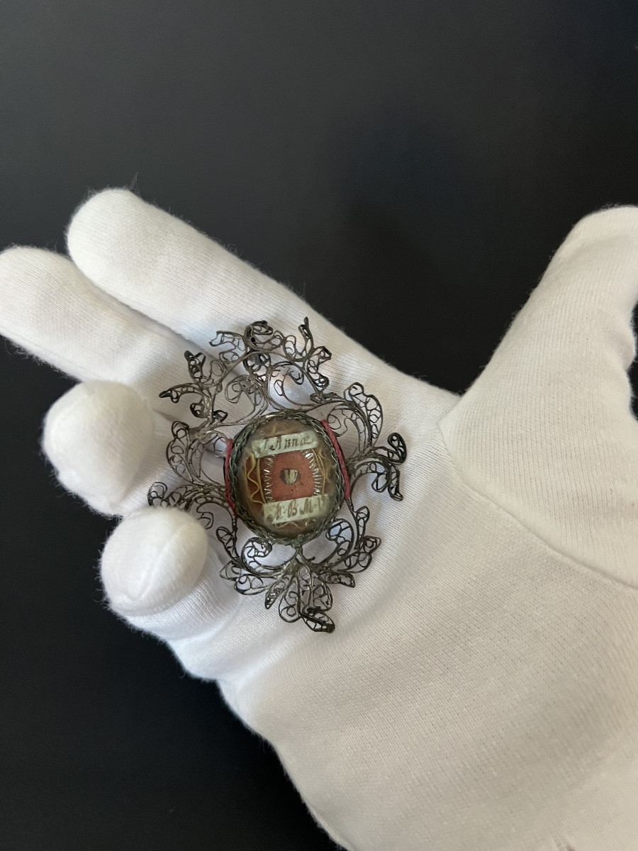 Reliquary In Filigree Silver -anna Beata Mater Virginis - 18th Century - Italy-photo-2