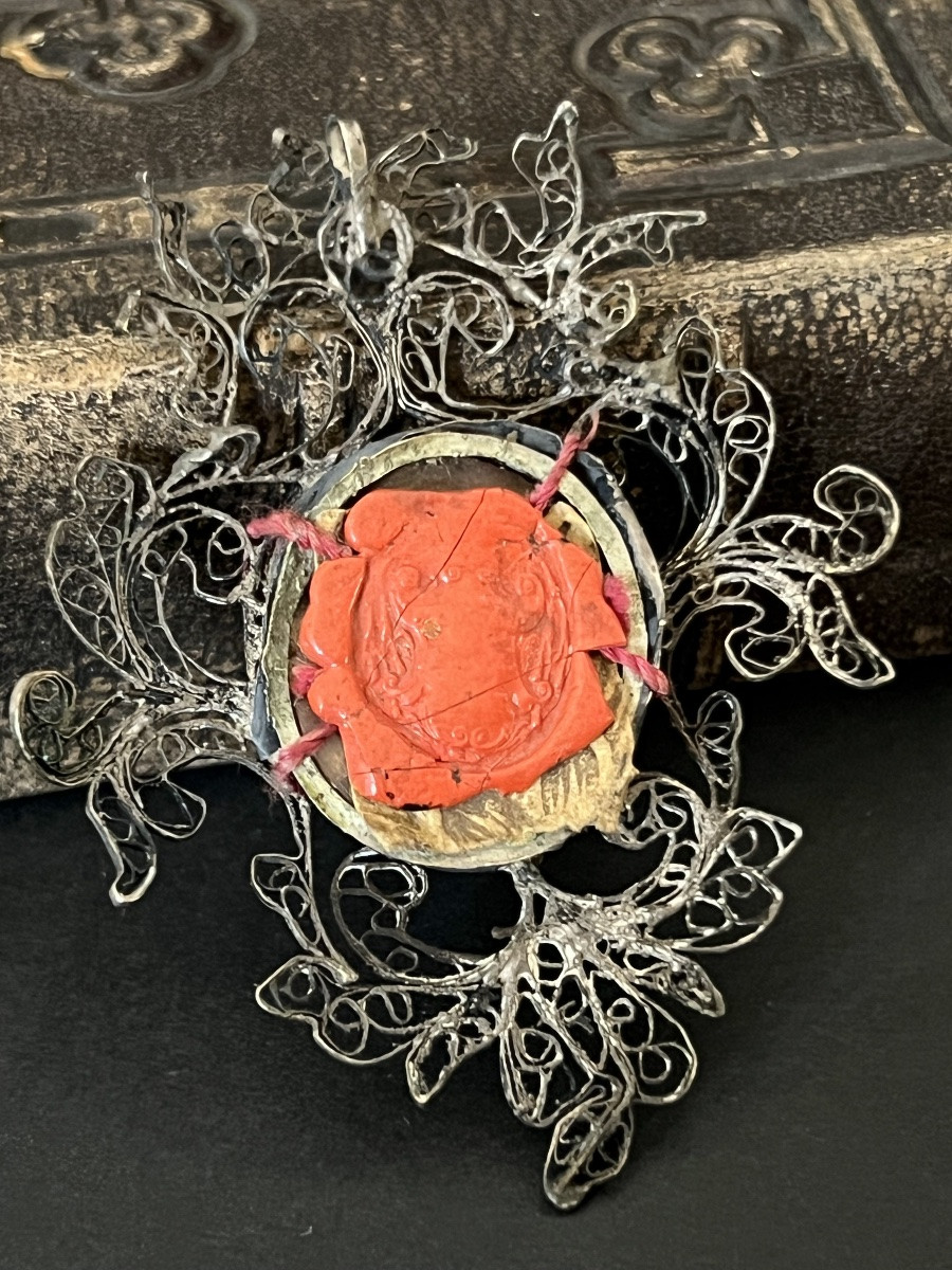 Reliquary In Filigree Silver -anna Beata Mater Virginis - 18th Century - Italy-photo-3