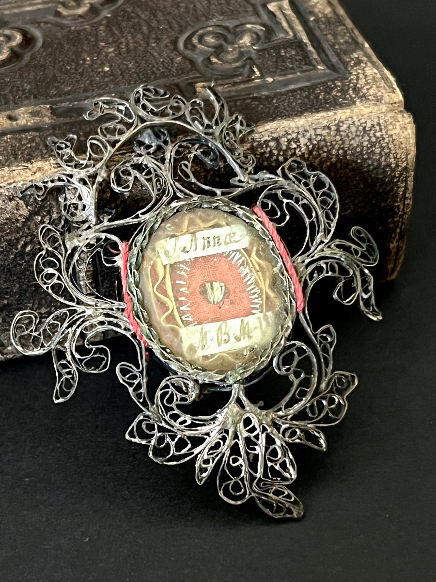 Reliquary In Filigree Silver -anna Beata Mater Virginis - 18th Century - Italy