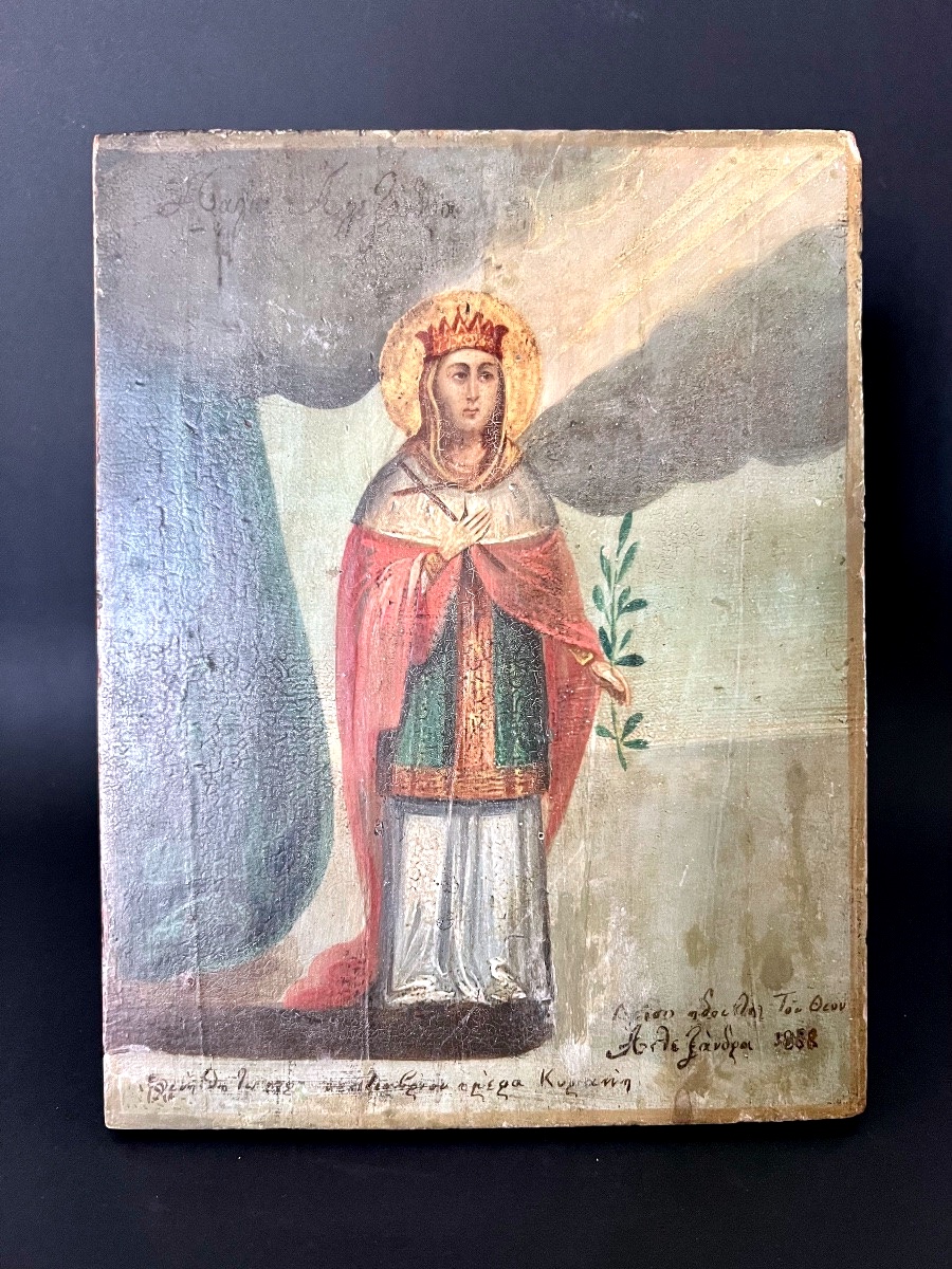 Icône orthodoxe  représentant Sainte Kyriaki (Αγία Κυριακή) - XIXè - Grèce (Balkans)