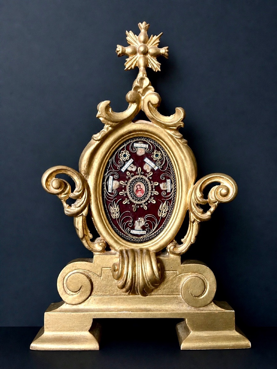 Important reliquaire de la Passion – Ex Ligno Crucis et reliques associées - XIXe siècle-photo-2