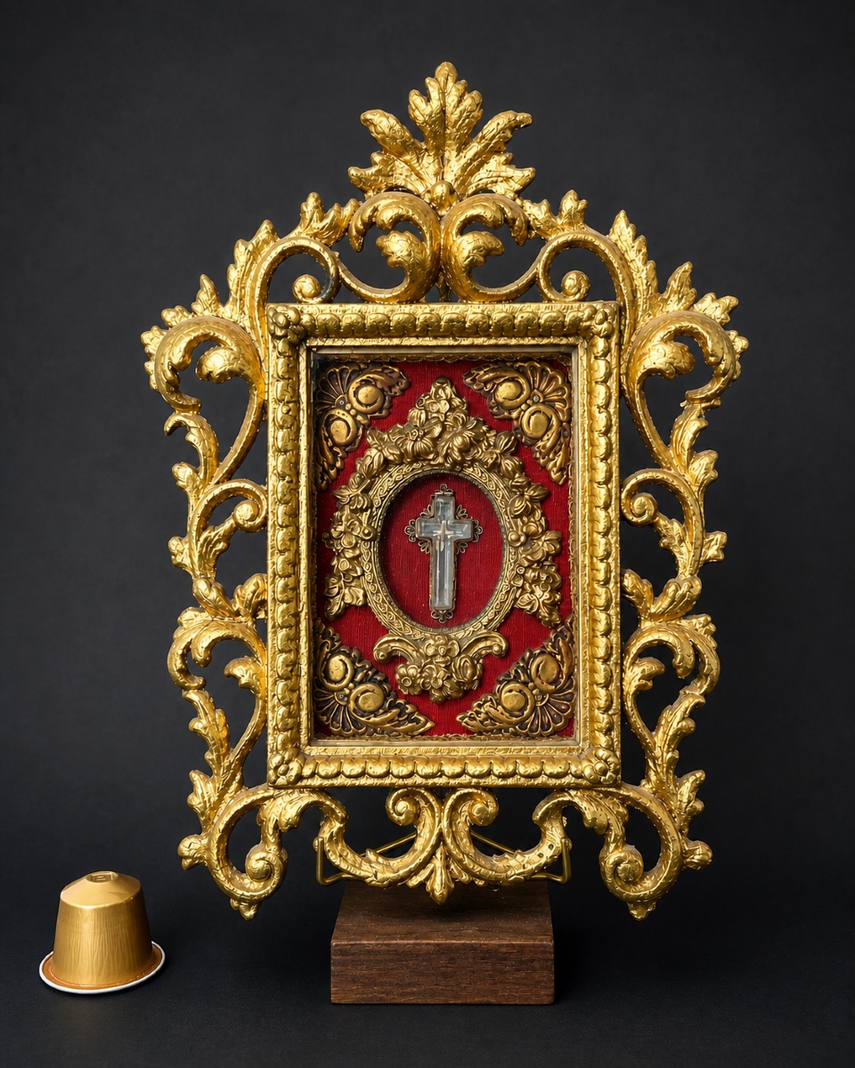 Reliquary Of The True Cross - Fragment Enclosed In A Crystal Cross - 19th Century-photo-1