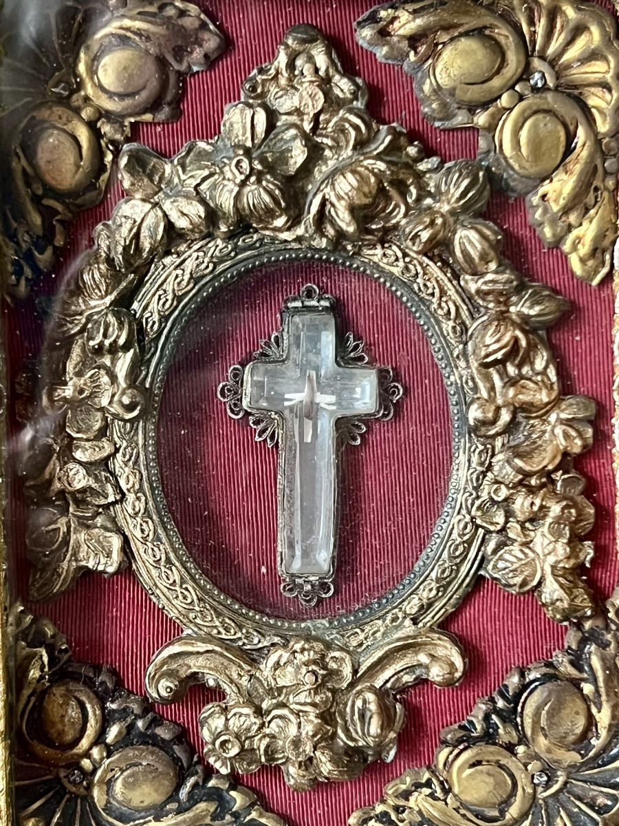 Reliquary Of The True Cross - Fragment Enclosed In A Crystal Cross - 19th Century-photo-3