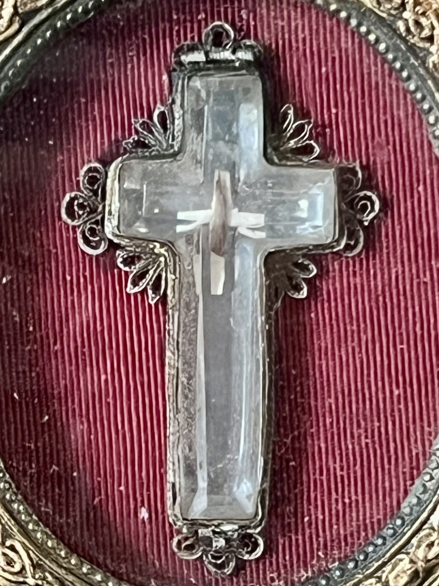 Reliquary Of The True Cross - Fragment Enclosed In A Crystal Cross - 19th Century-photo-4