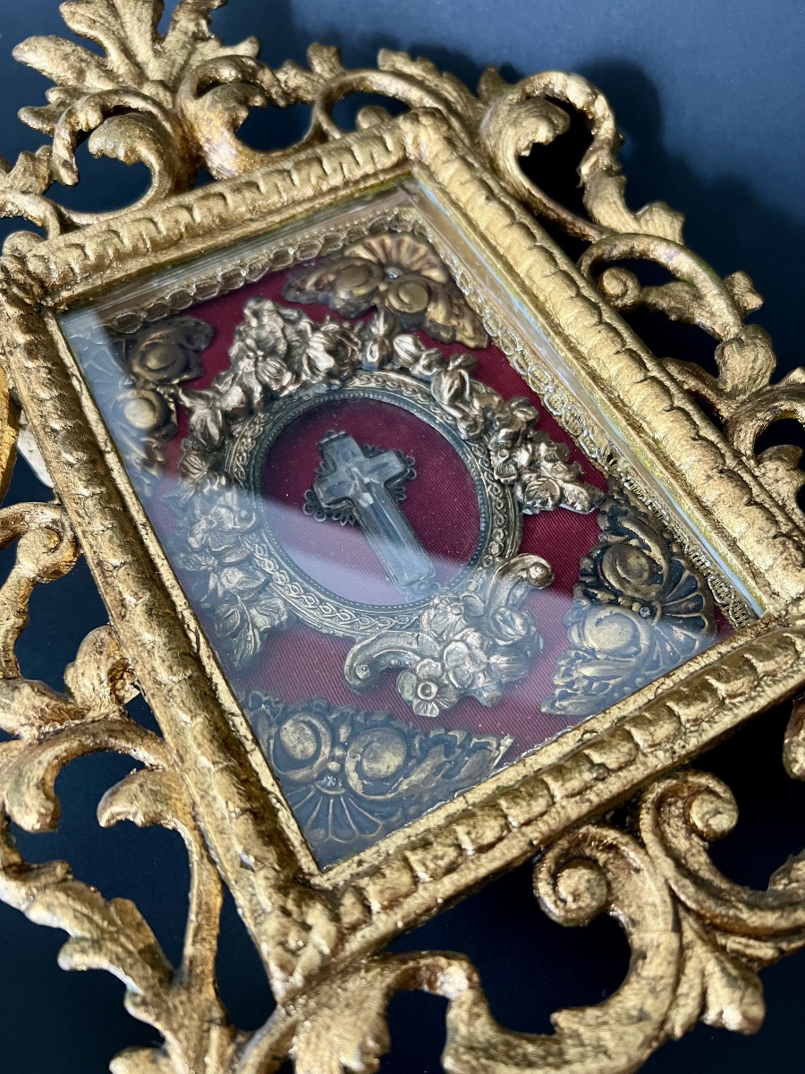 Reliquary Of The True Cross - Fragment Enclosed In A Crystal Cross - 19th Century-photo-6