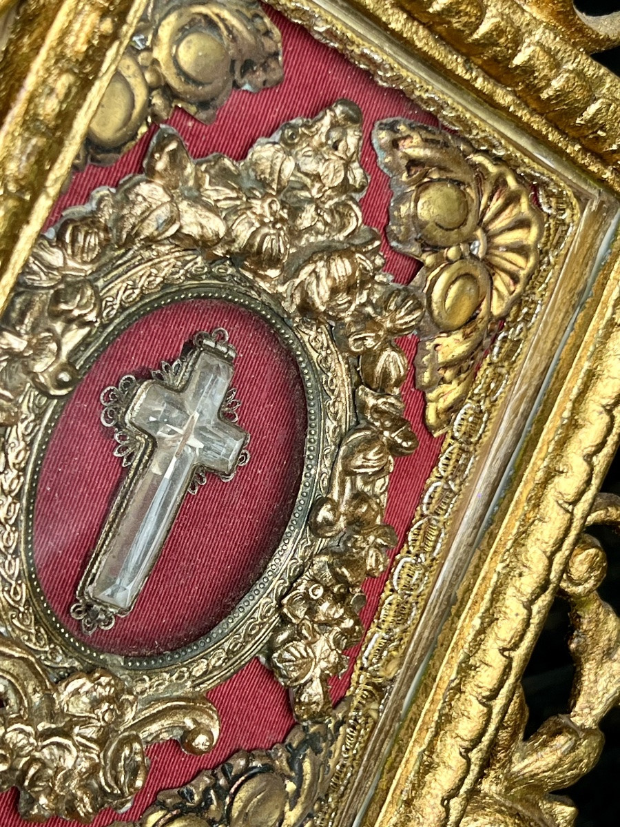 Reliquary Of The True Cross - Fragment Enclosed In A Crystal Cross - 19th Century-photo-8