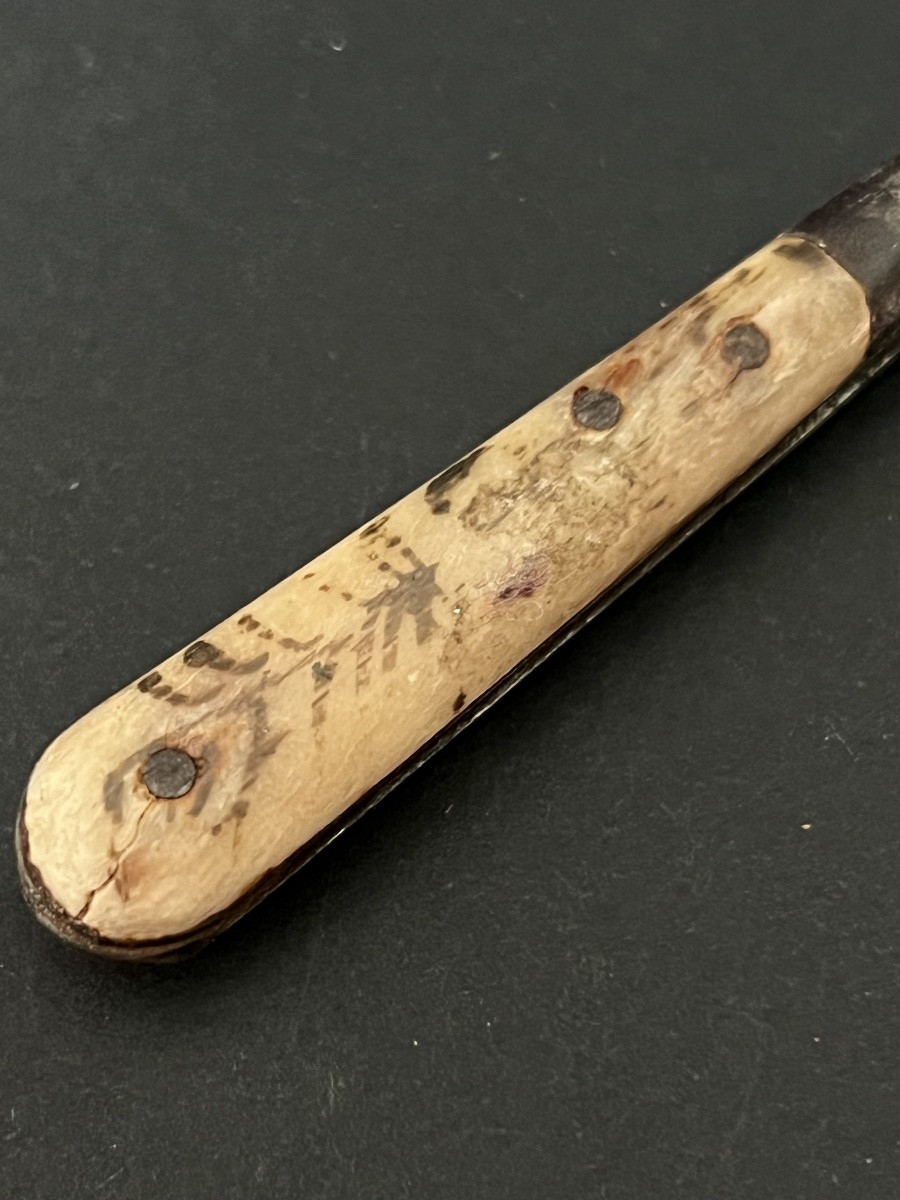 Antique Folding Knife With Engraved Bone Handle - 18th Century-photo-7