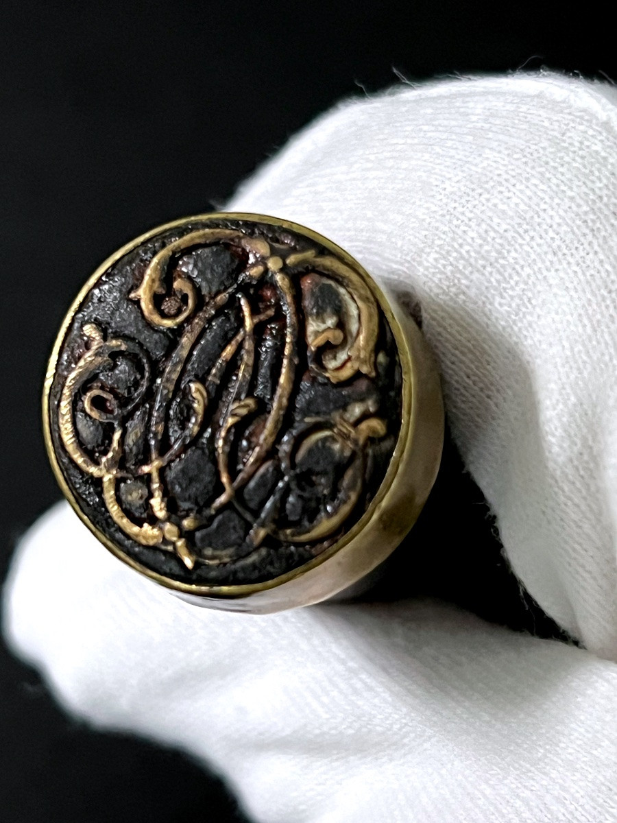 Monogrammed Anthropomorphic Wax Seal In Heliotrope Jasper-photo-2