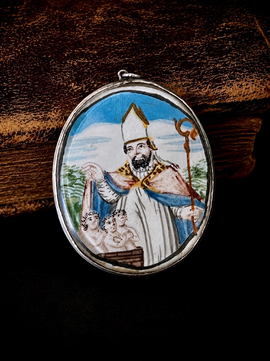 Reliquary Pendant Of Saint Nicholas Of Myra - Painted Miniature And Multiple Relics - 18th Century-photo-2