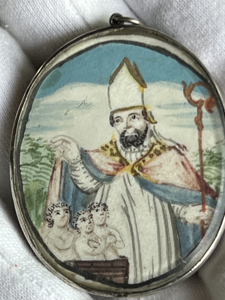 Reliquary Pendant Of Saint Nicholas Of Myra - Painted Miniature And Multiple Relics - 18th Century-photo-6