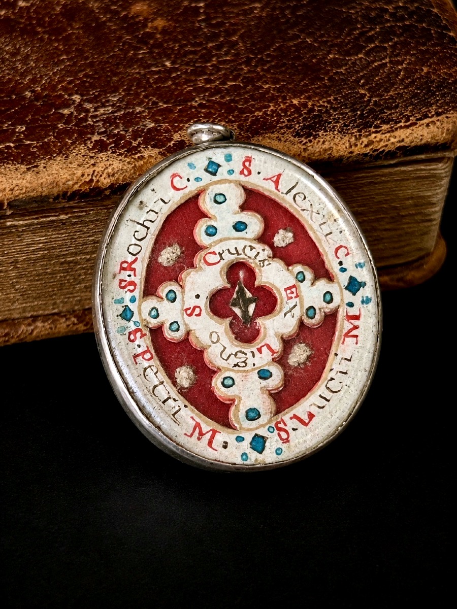 Reliquary Pendant Of Saint Nicholas Of Myra - Painted Miniature And Multiple Relics - 18th Century