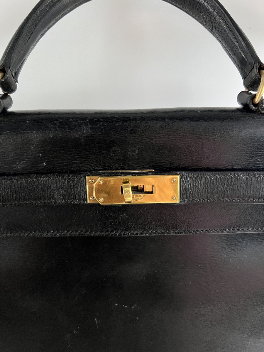 Hermès Kelly 28 Sellier – cuir Box noir – fin des années 1950-photo-4