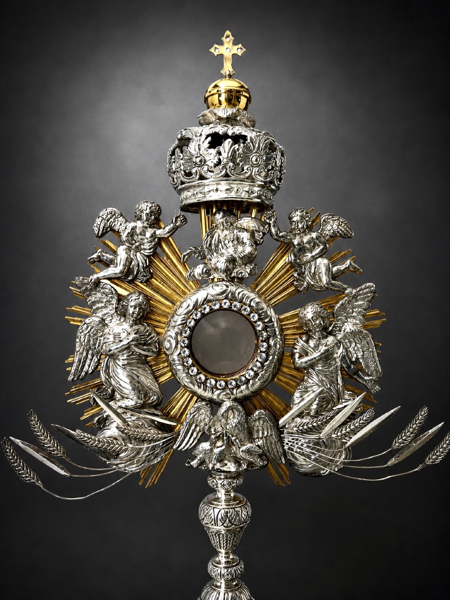 Rare Ostensoir-Soleil Néo-Baroque en Argent Massif par Delheid – Provenance Historique Certifié-photo-2