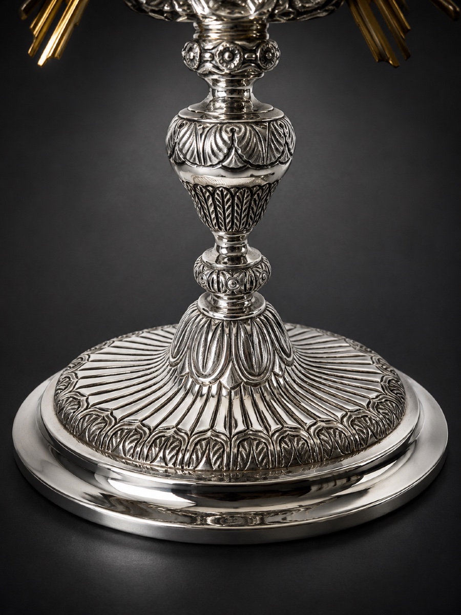 Rare Ostensoir-Soleil Néo-Baroque en Argent Massif par Delheid – Provenance Historique Certifié-photo-3