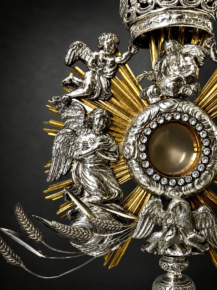 Rare Ostensoir-Soleil Néo-Baroque en Argent Massif par Delheid – Provenance Historique Certifié-photo-4