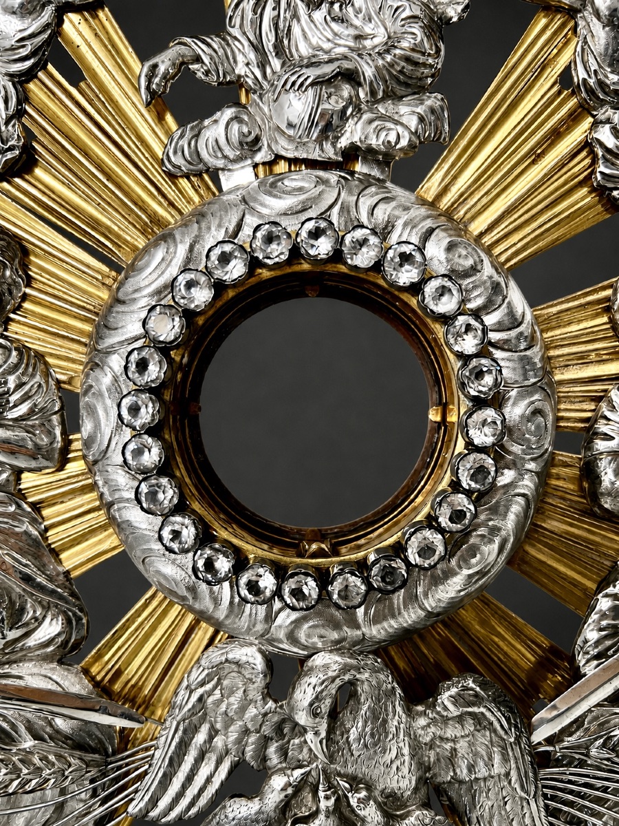 Rare Ostensoir-Soleil Néo-Baroque en Argent Massif par Delheid – Provenance Historique Certifié-photo-3
