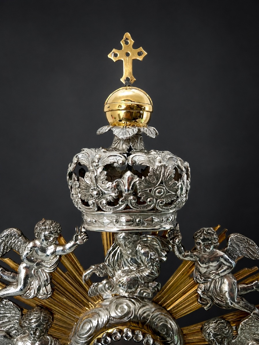 Rare Ostensoir-Soleil Néo-Baroque en Argent Massif par Delheid – Provenance Historique Certifié-photo-4