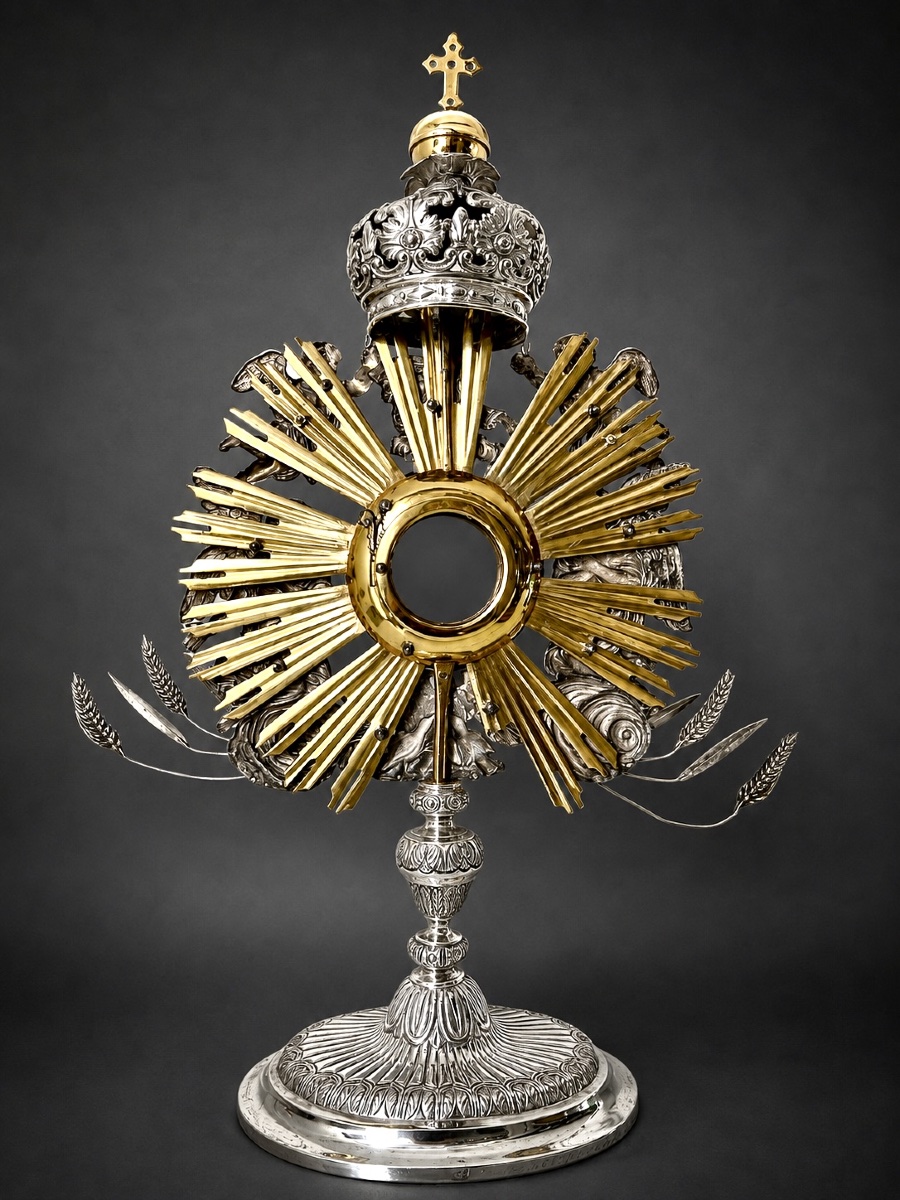 Rare Ostensoir-Soleil Néo-Baroque en Argent Massif par Delheid – Provenance Historique Certifié-photo-5