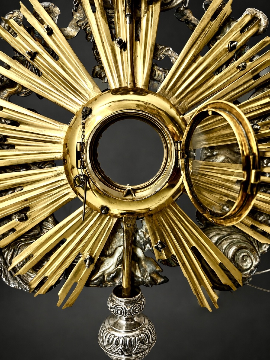 Rare Ostensoir-Soleil Néo-Baroque en Argent Massif par Delheid – Provenance Historique Certifié-photo-6