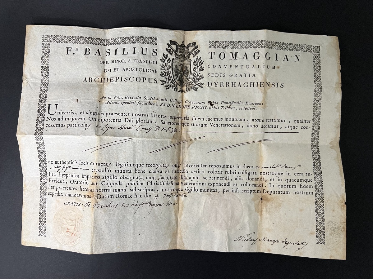 Reliquaire  Ex Ligno Sanctae Crucis avec son Authentique – Rome, 9 février 1802-photo-2