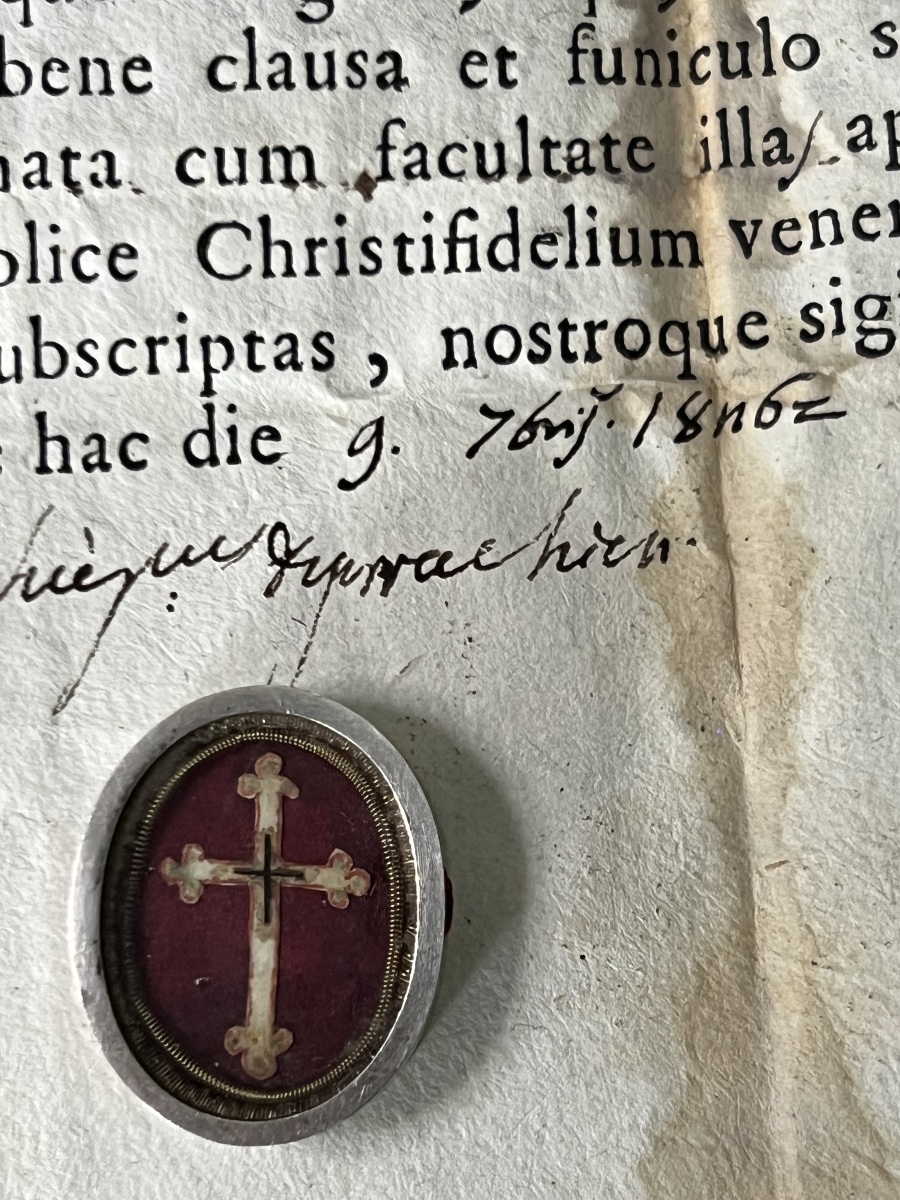 Reliquaire  Ex Ligno Sanctae Crucis avec son Authentique – Rome, 9 février 1802-photo-6
